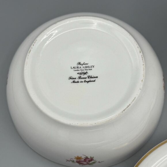 Vtg Laura Ashley Parfums Fine Bone China Bathroom Soap Dish Bowl & Candle Holder - Picture 7 of 8